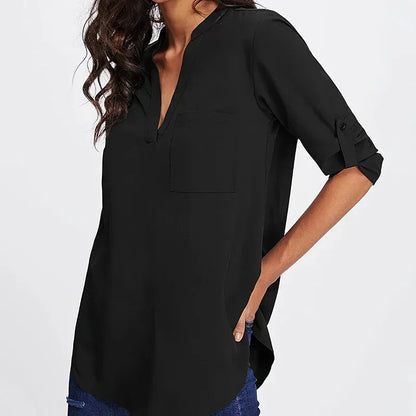 women long sleeve blouse Roll Tab Sleeve 2 S