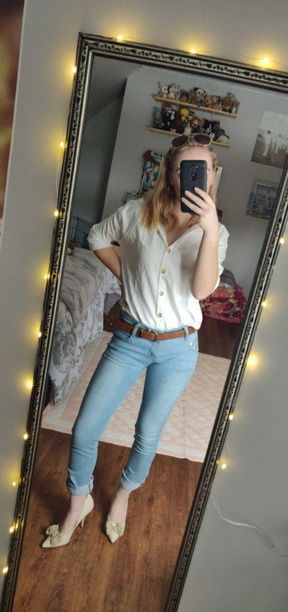 Women's White Long Sleeve Shirt Button Up