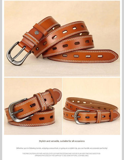 Women’s Genuine Cowhide Hollow Pin Belt 2.8cm Wide