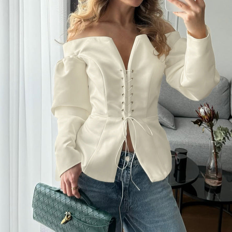 Off shoulder lace peplum blouse