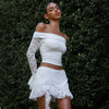 white lace off shoulder skirt set women