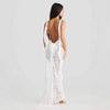 Backless lace maxi dress with ribbon straps for women