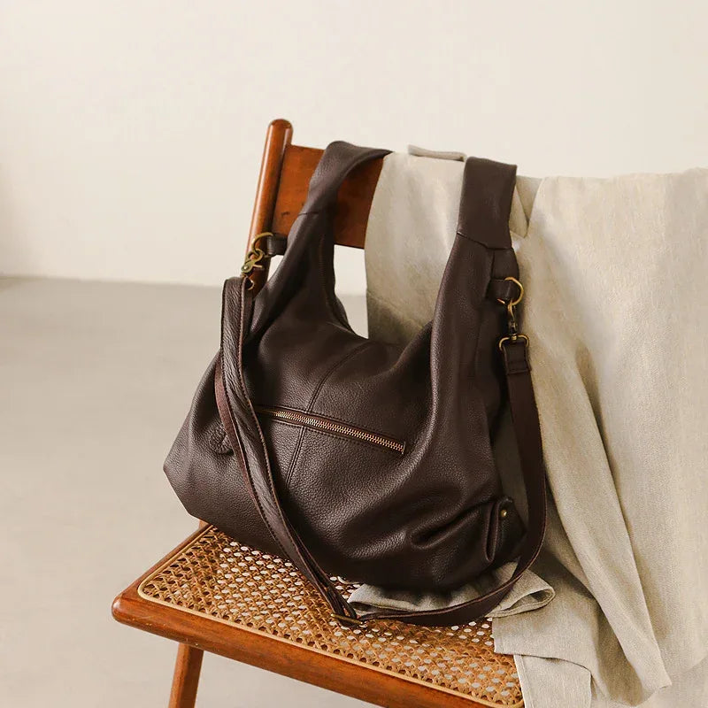 Oversized Leather Tote Bag for Women with Exterior Zip Pocket