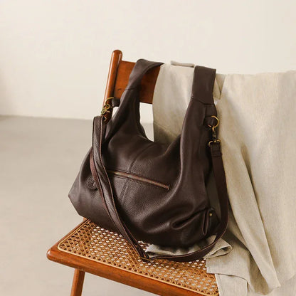 Oversized Leather Tote Bag for Women with Exterior Zip Pocket