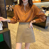 Oversized brown drop shoulder shirt women business casual button blouse 1 S