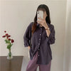 Oversized brown drop shoulder shirt women business casual button blouse