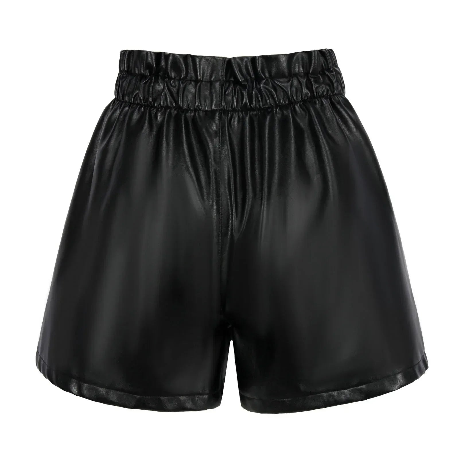 Genuine Leather Shorts Women Loose Wide Leg Cropped