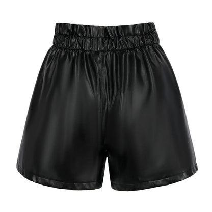 Genuine Leather Shorts Women Loose Wide Leg Cropped