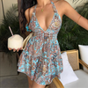Blue paisley halter backless mini dress
