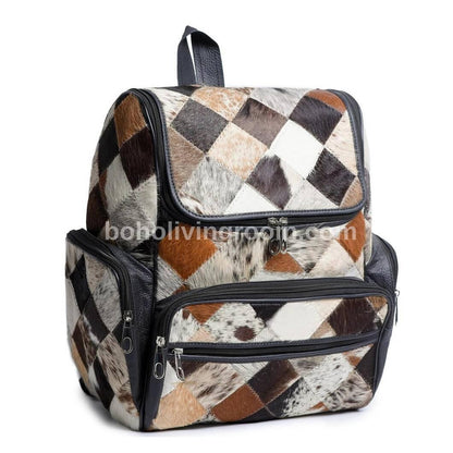 cowhide patchwork backpack leather