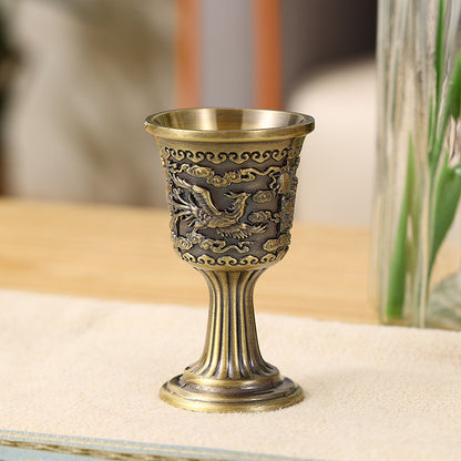 Bronze dragon phoenix wine cup set vintage zinc alloy goblets