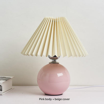 Nordic ceramic pleated bedside table lamp Pink Beige