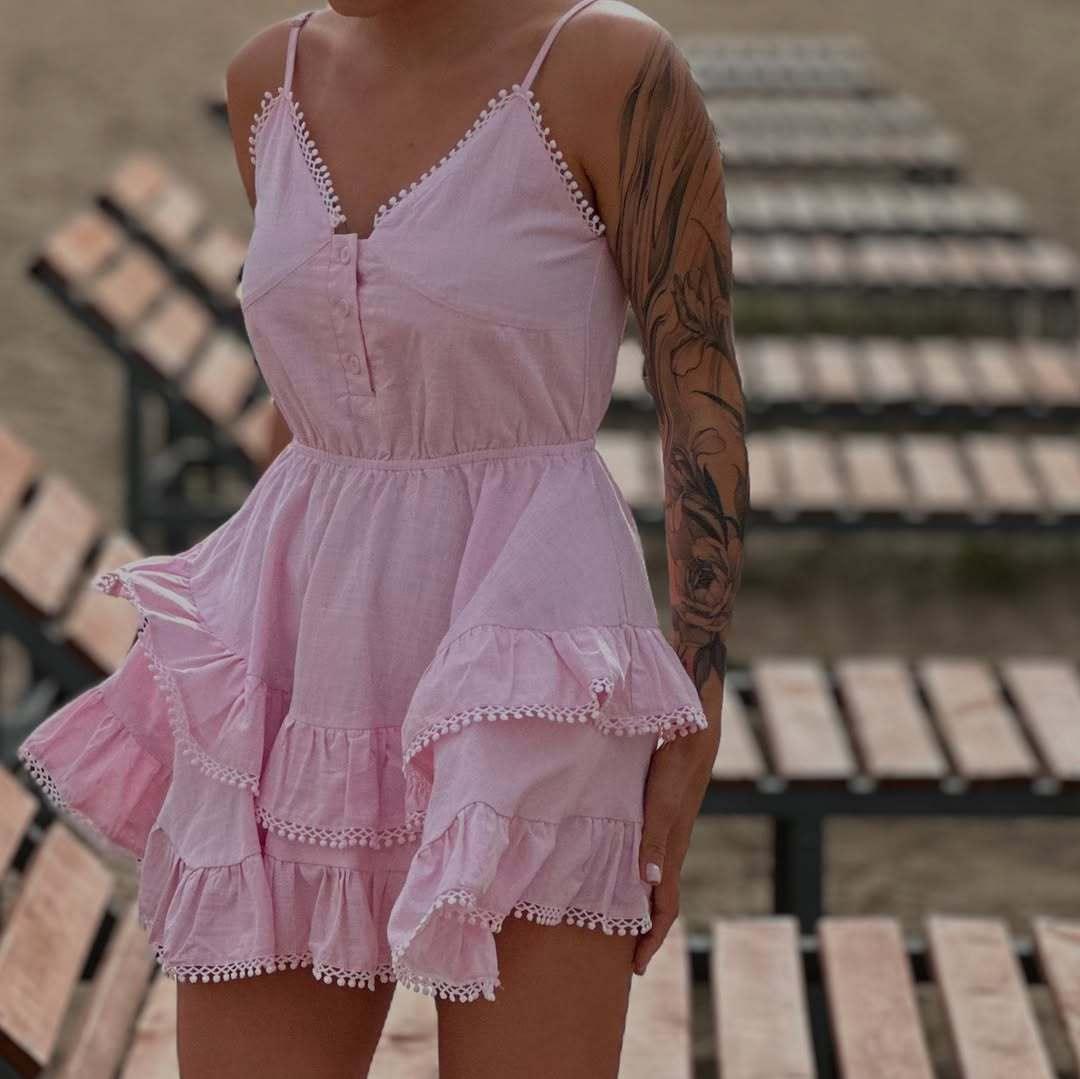 Summer white lace trim belted mini dress