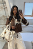 Brown cowhide jacket women western pony coat