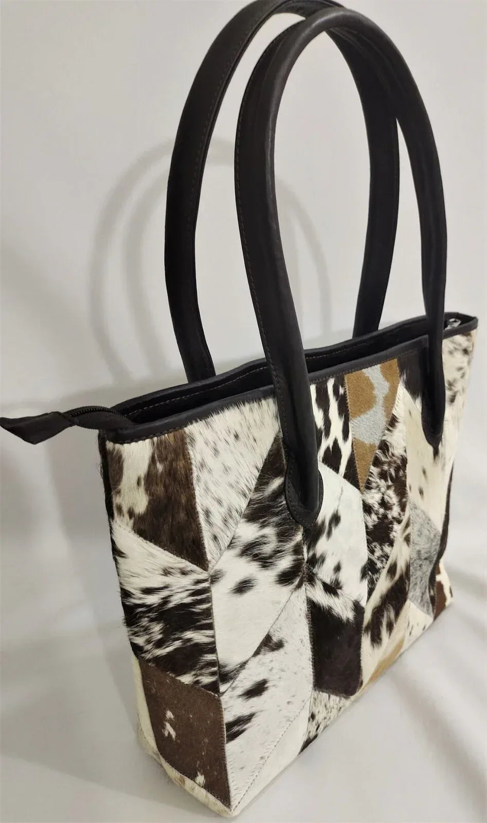 Cowhide tote bag leather patchwork shoulder handbag