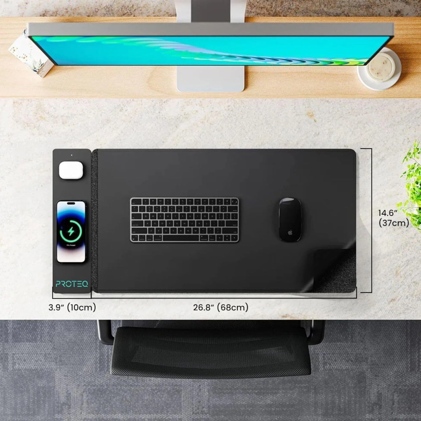 Leather desk pad with magnetic charging side panel