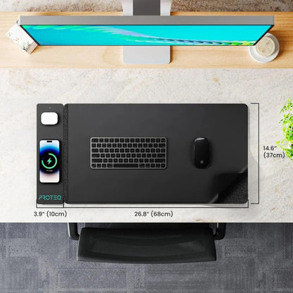 Leather desk pad with magnetic charging side panel
