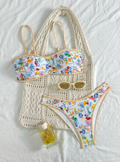 Floral bikini set adjustable strap swimwear 2 S