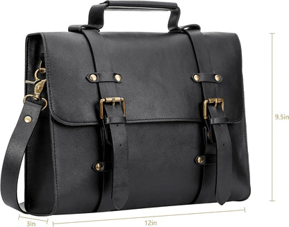 Black leather messenger bag for women