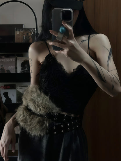 Punk western fur rivet belt women plush waist chain