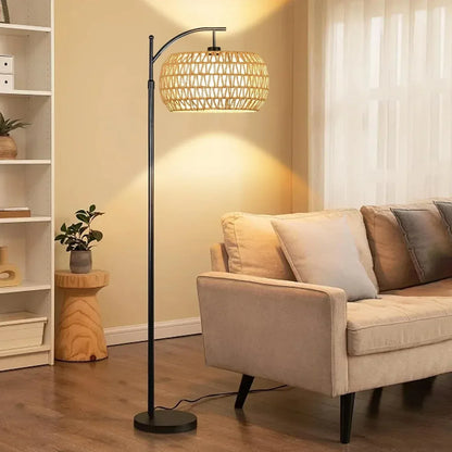 boho floor lamps rattan arc standing lamp for living room