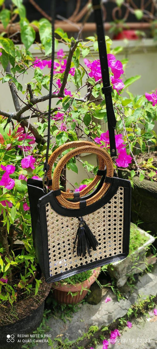 Rattan Crossbody Bag With Round Handle