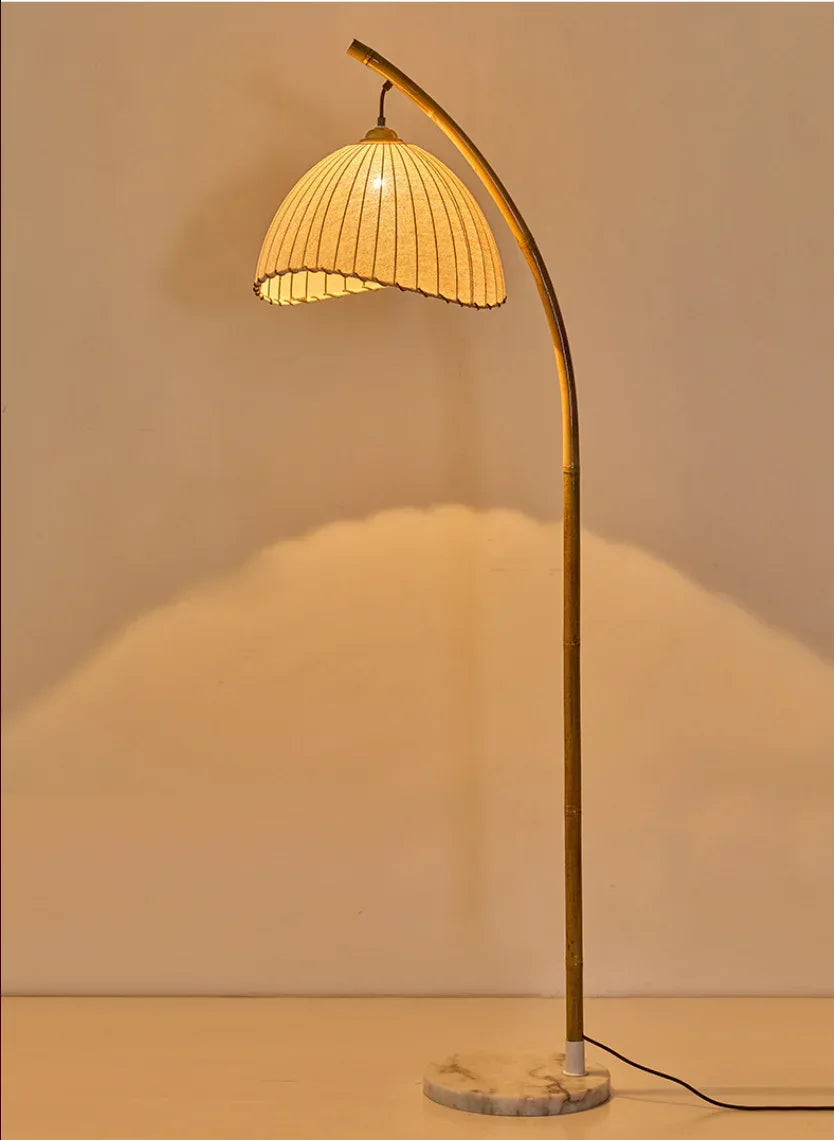 Boho Bamboo Arc Floor Lamp Rattan Shade Living Room