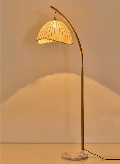 Boho Bamboo Arc Floor Lamp Rattan Shade Living Room