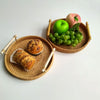Round rattan tray set with white handles