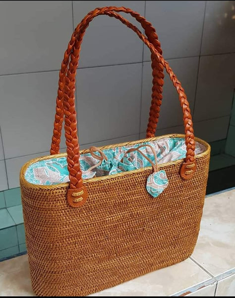 Woven Rattan Tote Bag for Summer