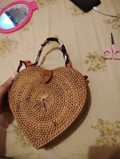 Rattan Heart Shaped Crossbody Bag