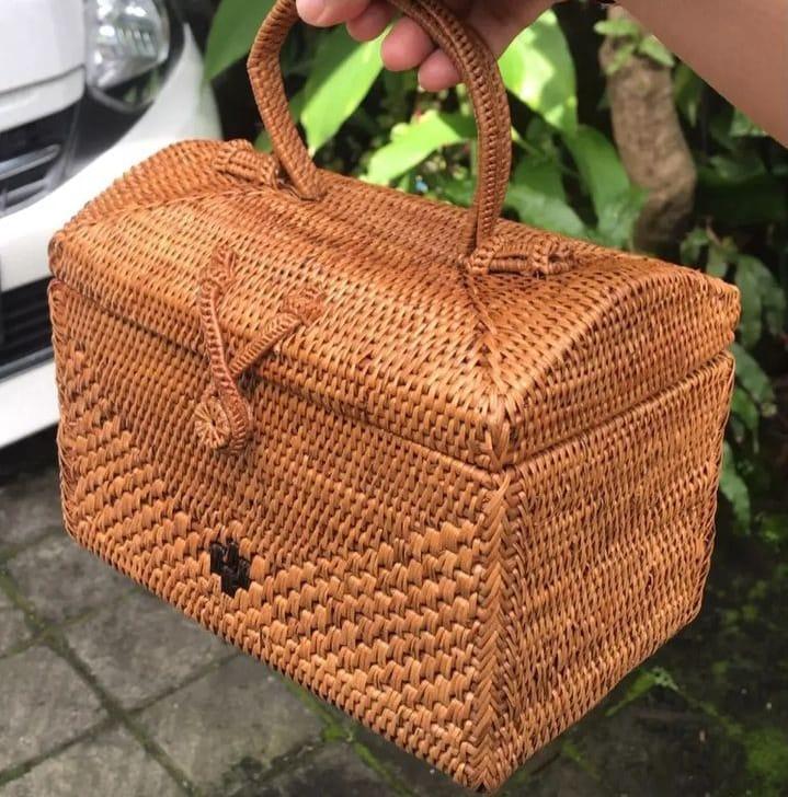 Natural Rattan Handbag Box Style – Boho Living Room