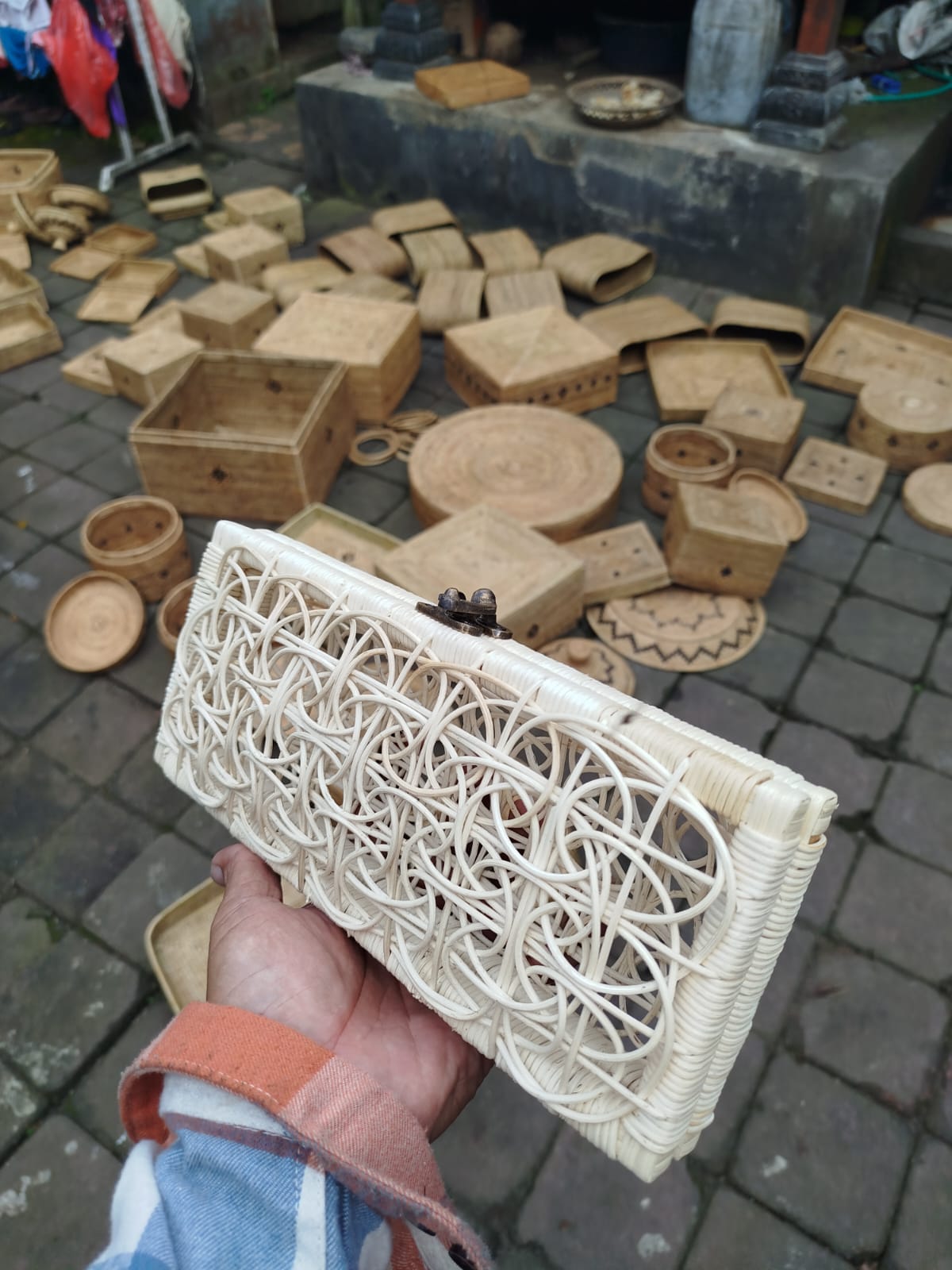 Rattan Clutch Purse in White Handwoven Woven Evening Purse