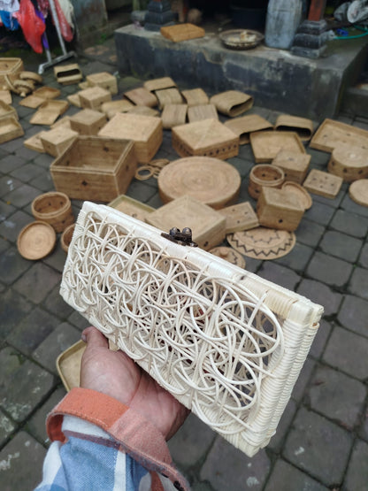 Rattan Clutch Purse in White Handwoven Woven Evening Purse