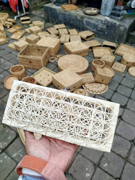 Rattan Clutch Purse in White Handwoven Woven Evening Purse