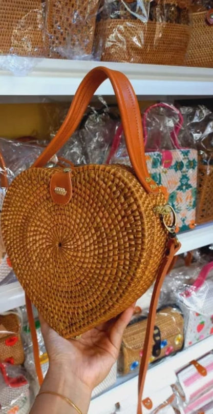 Rattan Heart Shaped Crossbody Bag