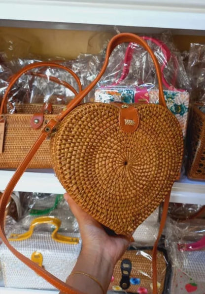 Rattan Heart Shaped Crossbody Bag