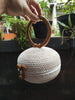 Round Rattan Ball Bag In White Woven With Handle