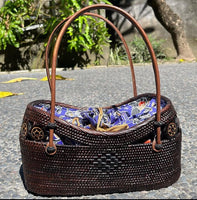 Dark Dyed Rattan Bali Handbag