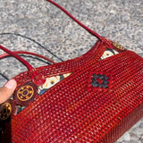 Real Dyed Red Maroon Rattan Bags