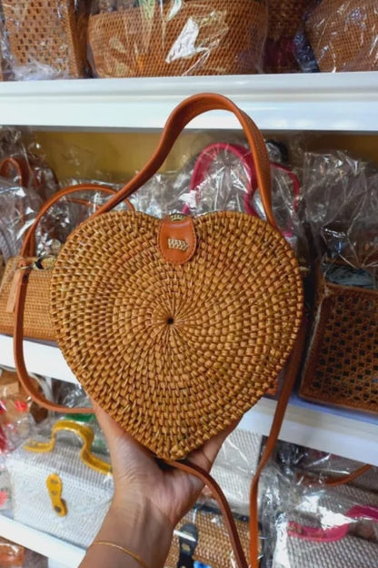 Rattan Heart Shaped Crossbody Bag