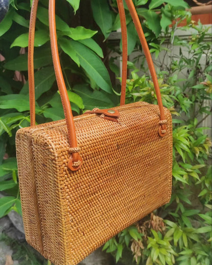 Natural Rattan Handwoven Box Bag