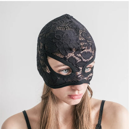 black lace hood mask festival rave cosplay headgear