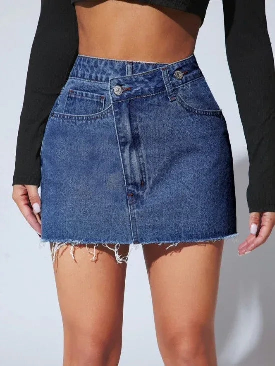 Raw Hem Denim Mini Skirt – Womens Jean Skirt Dark XS