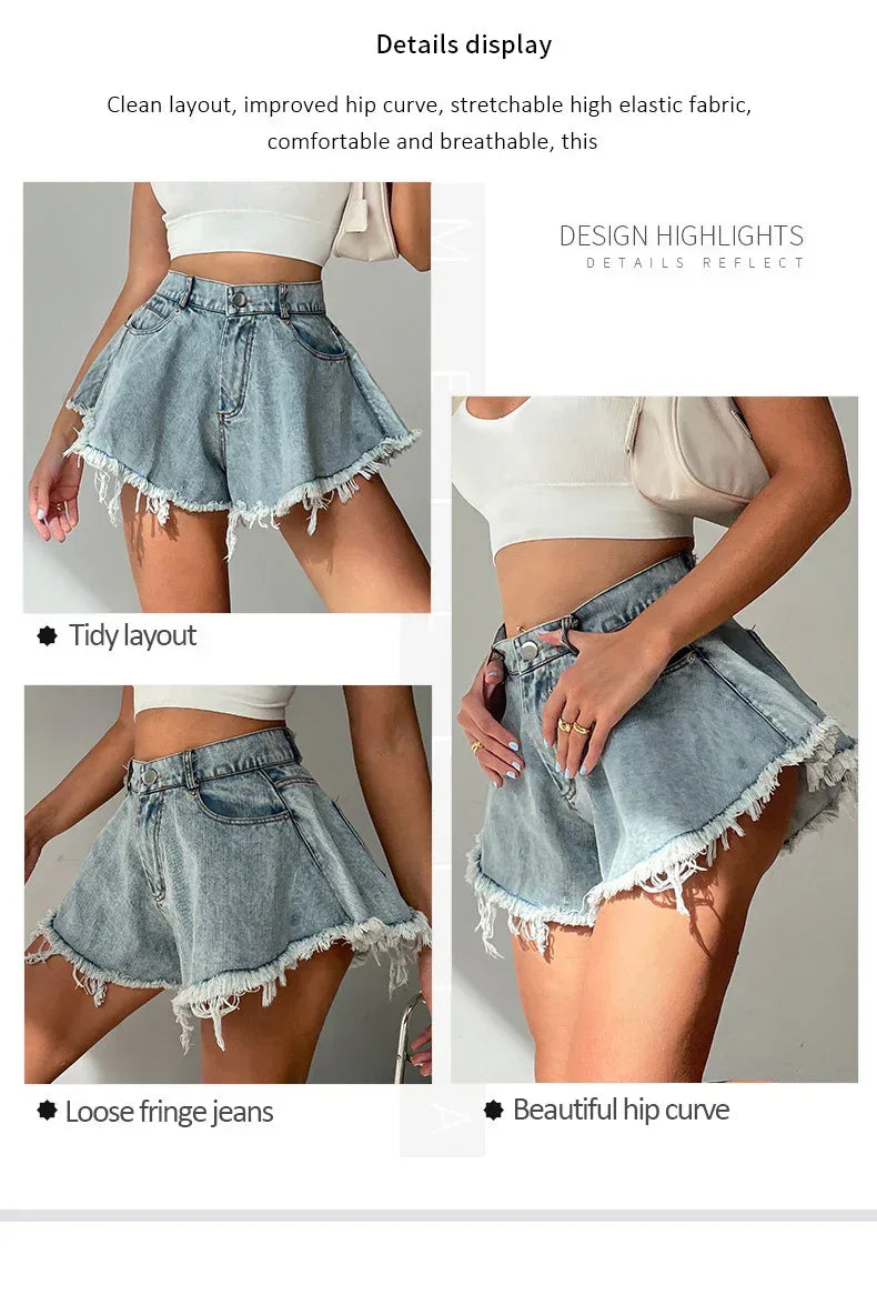 Boho Denim Mini Skirt High Waist Light Wash