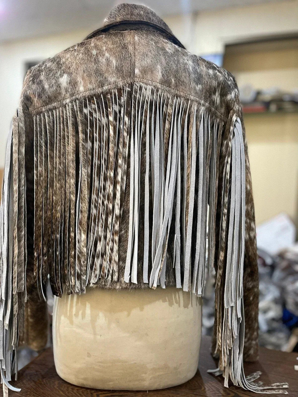 Real Cowhide Jacket Womens Tan Grey Hair On Hide Western Jacket