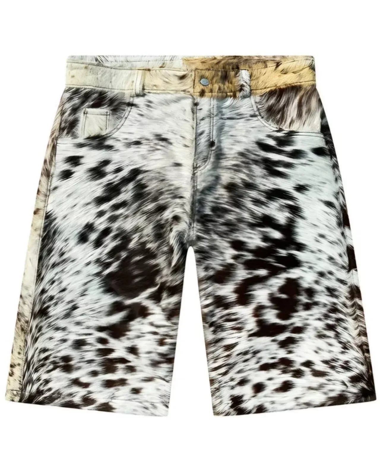 Black White Cowhide Shorts Men Real Hair-On Cow Skin