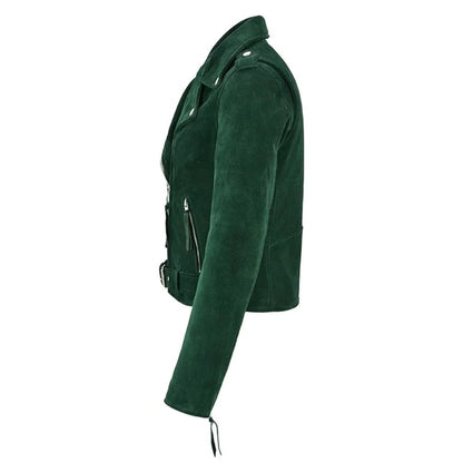 women green suede biker jacket