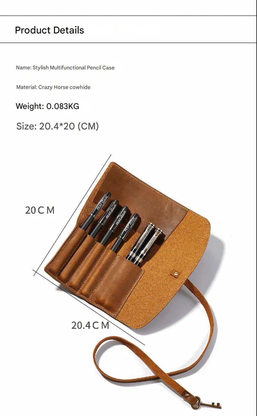 Leather fountain pen and pencil roll case