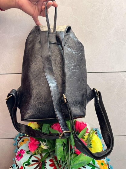 cowhide backpack black white drawstring leather bag